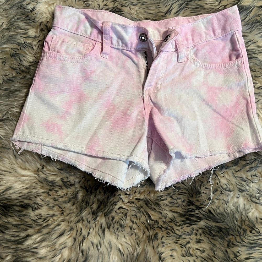 Pink Tie-Dye Girls Denim Shorts